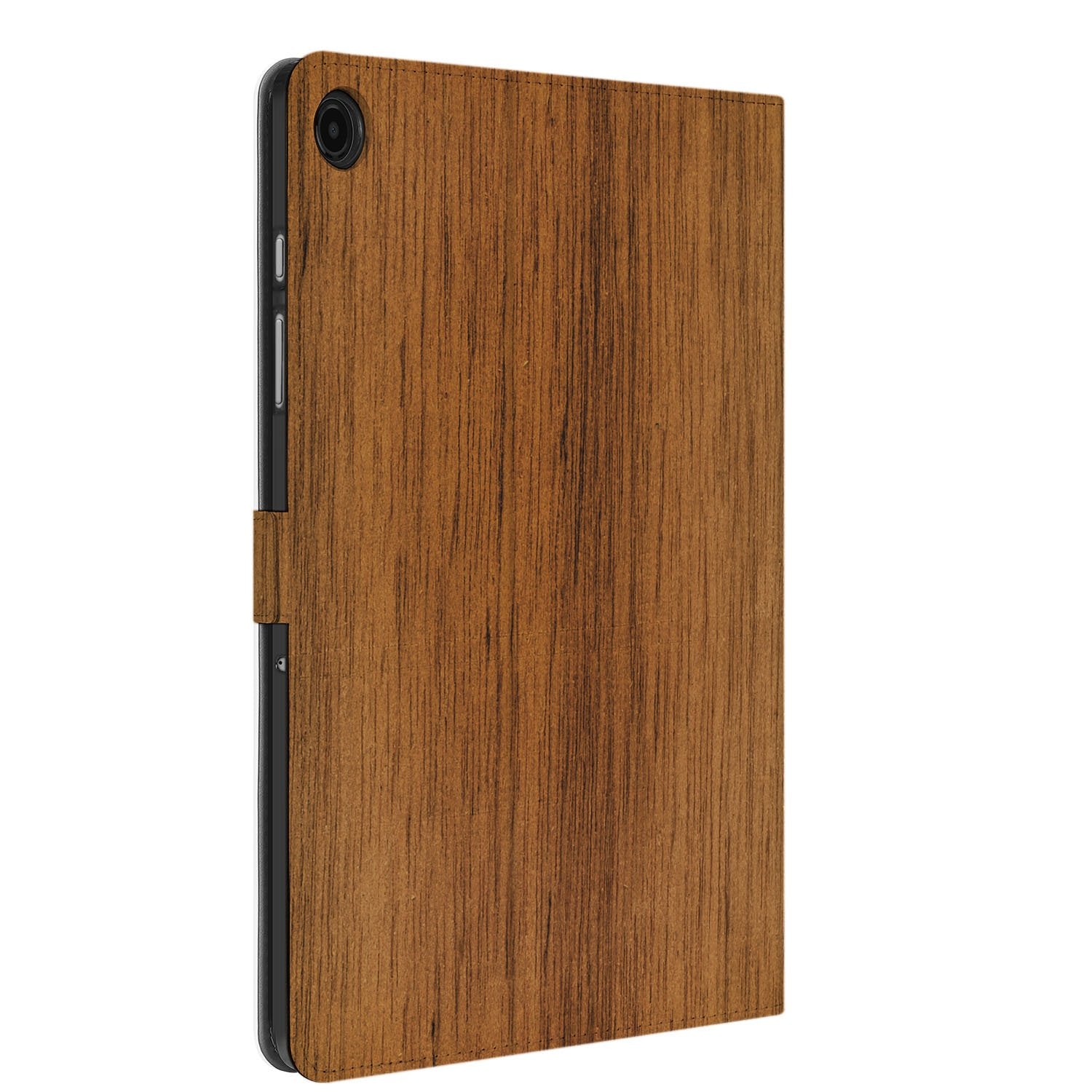 Samsung Galaxy Tab A11 Plus Book Case Hoesje met Standaard Donker Hout afhankelijk aanzicht