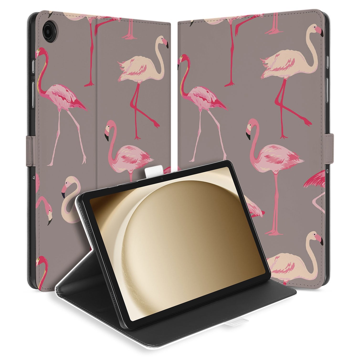Samsung Galaxy Tab A11 Plus Book Case Hoesje met Standaard Flamingo design flamingo aanzicht