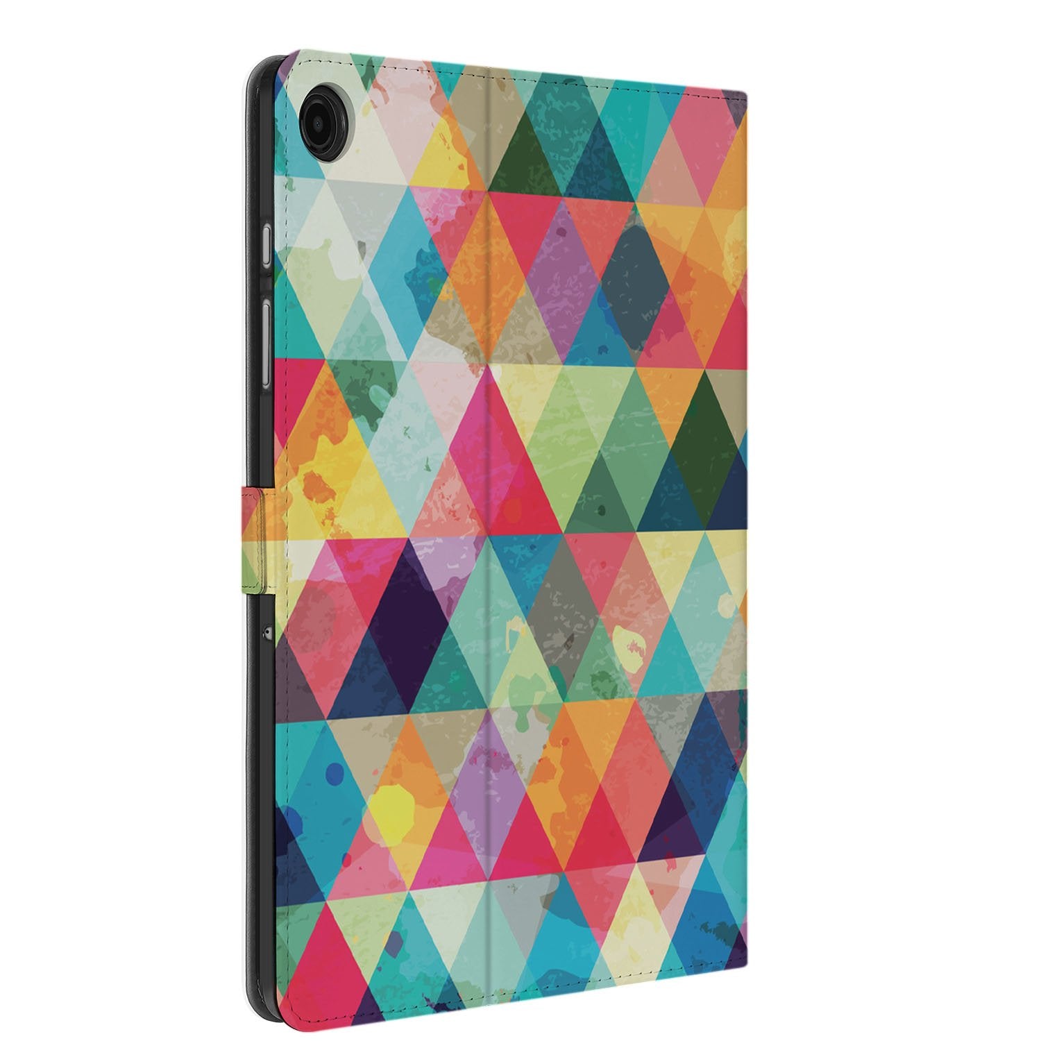 Samsung Galaxy Tab A11 Plus Book Case Hoesje met Standaard Geruit design kleurrijk aanzicht