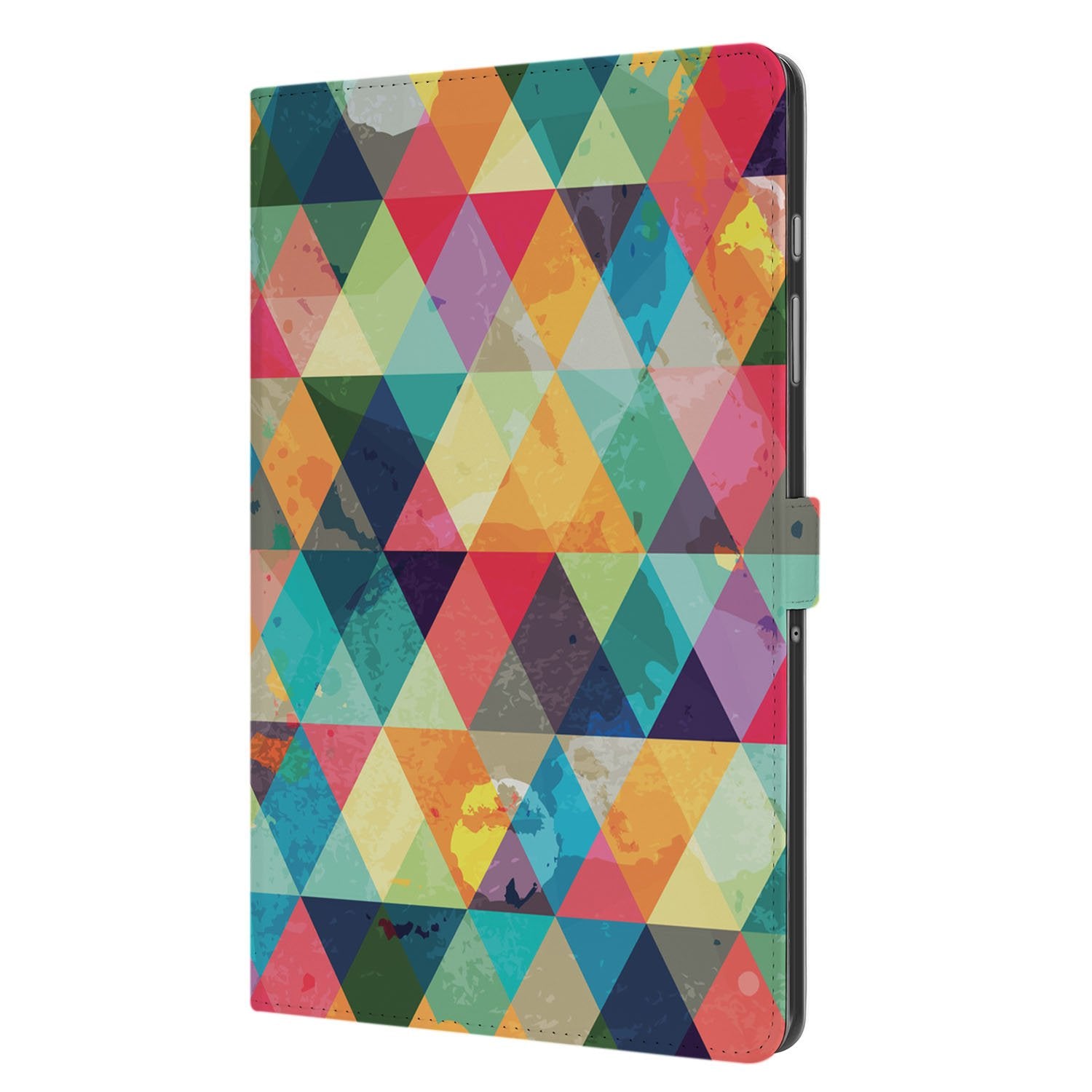Samsung Galaxy Tab A11 Plus Book Case Hoesje met Standaard Geruit gekleurd geometrisch patroon aanzicht