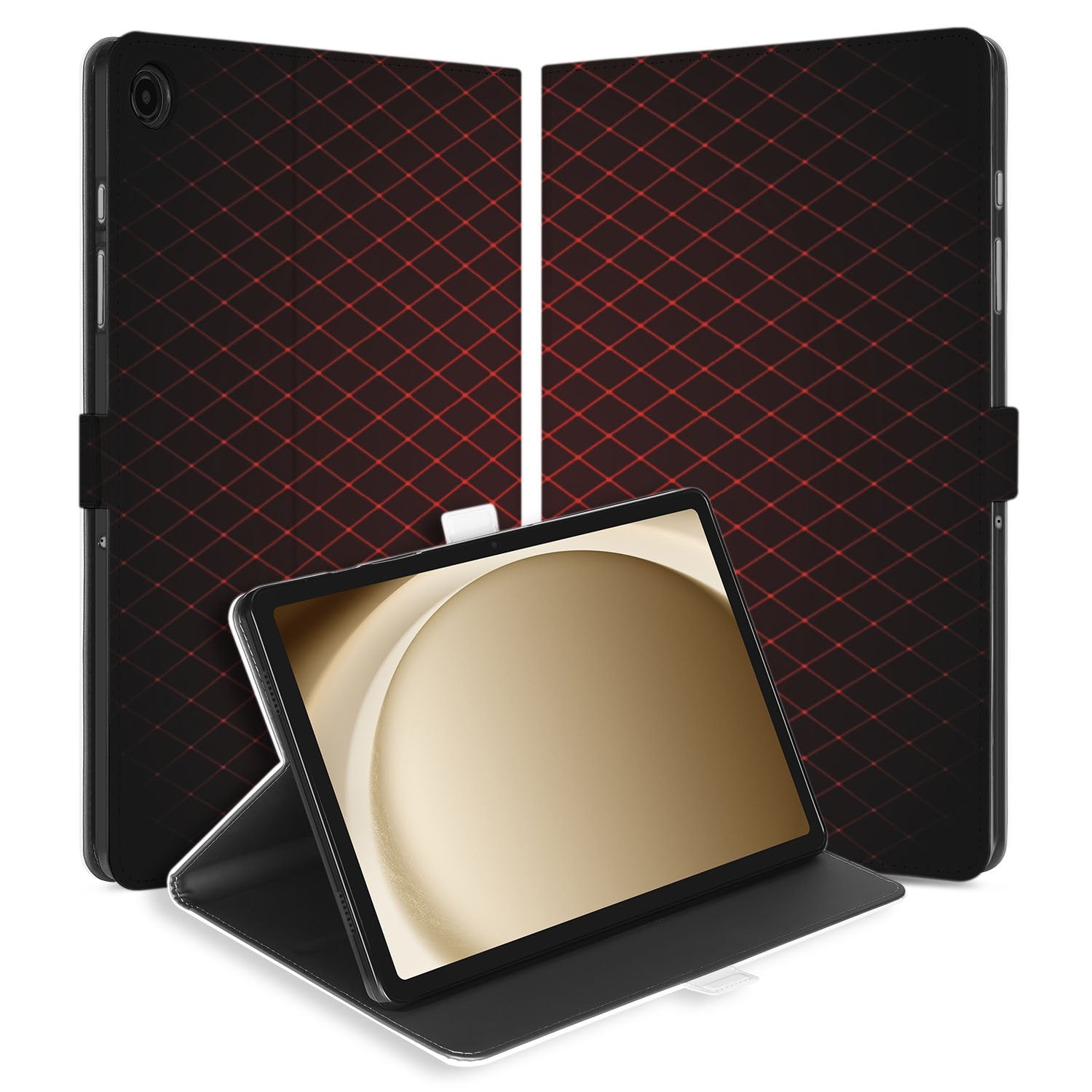 Samsung Galaxy Tab A11 Plus Book Case Hoesje met Standaard Geruit Rood open view