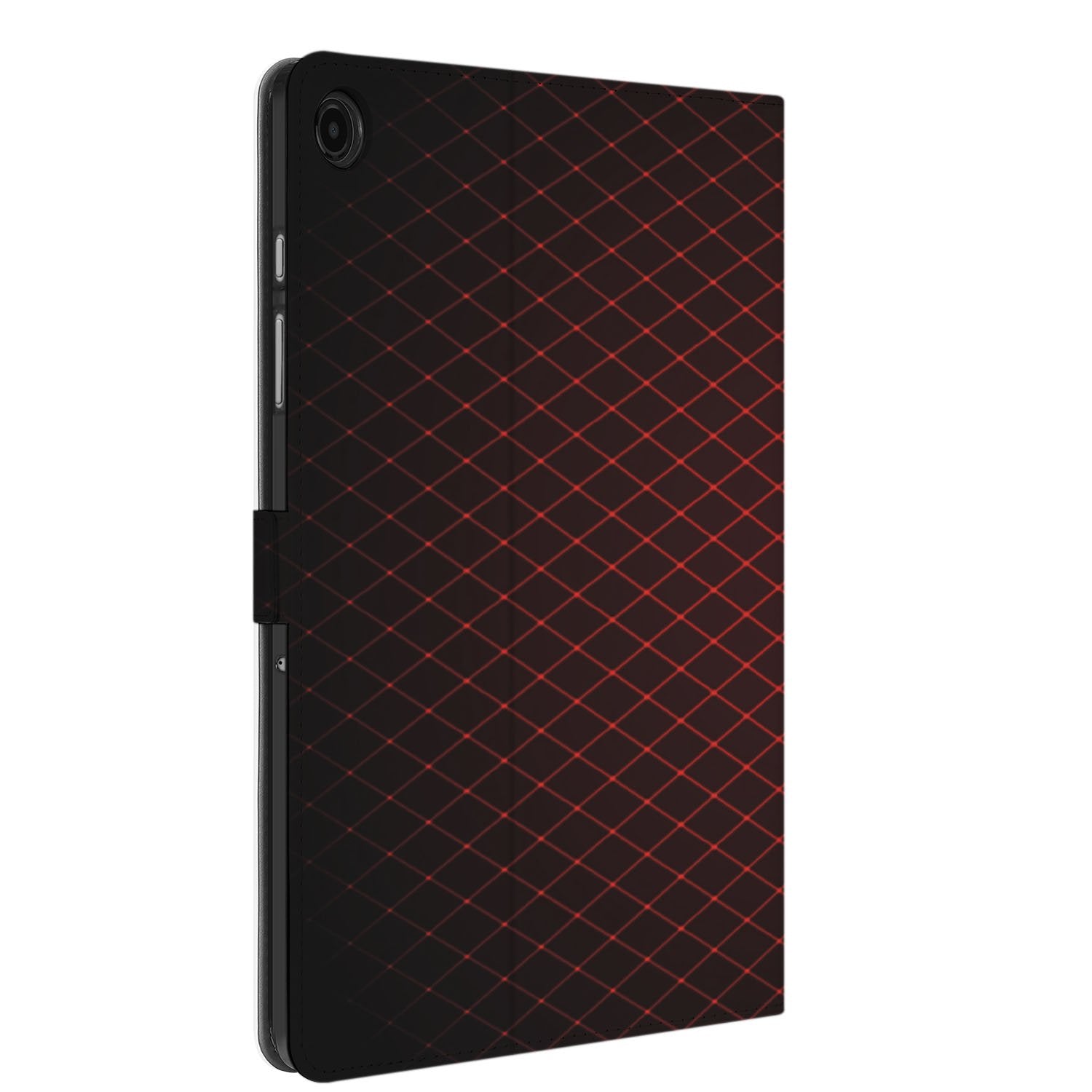 Samsung Galaxy Tab A11 Plus Book Case Hoesje met Standaard Geruit Rood zijaanzicht zwart rood design