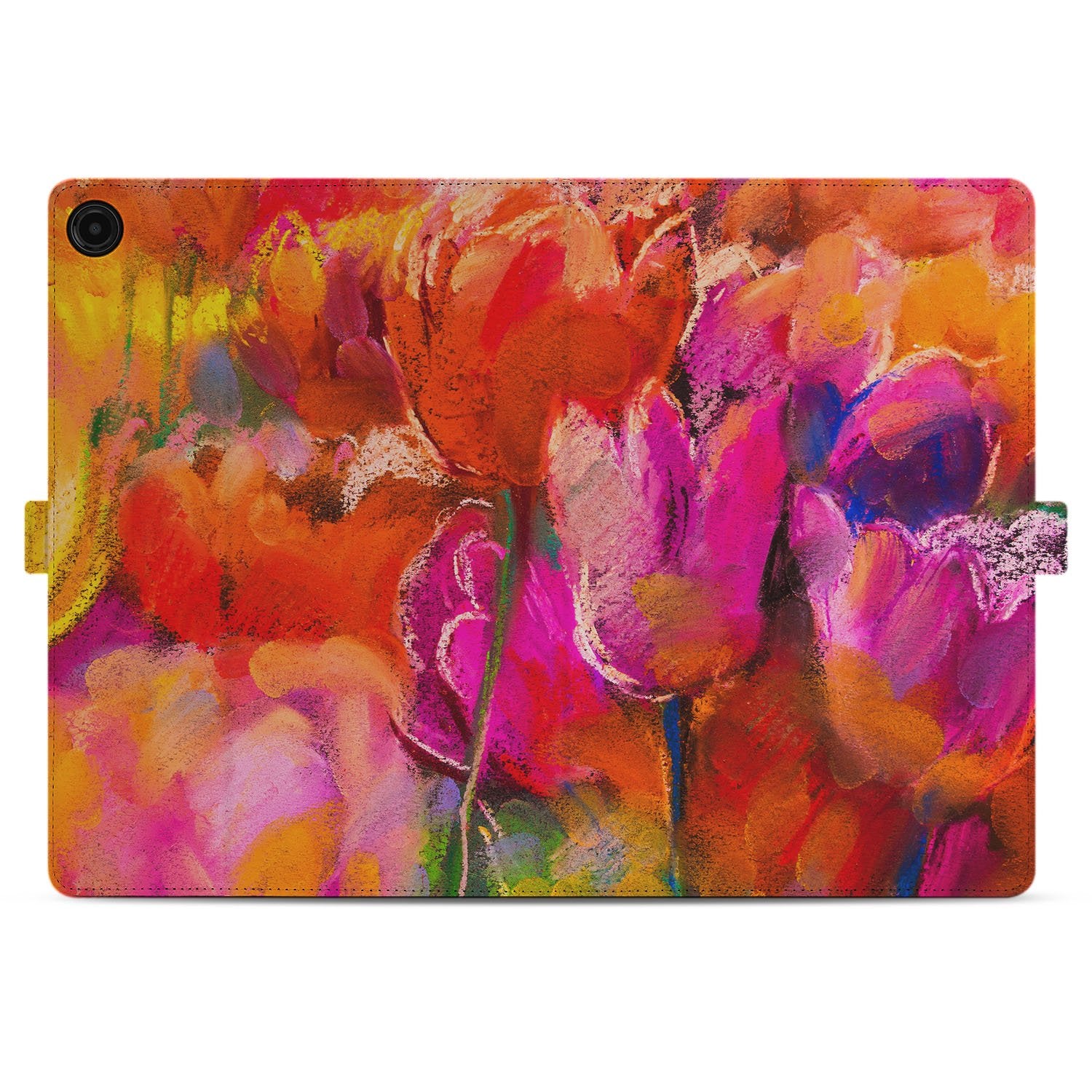 Samsung Galaxy Tab A11 Plus Book Case Hoesje met Standaard Tulips bloemen kleurrijk ontwerp voorkant