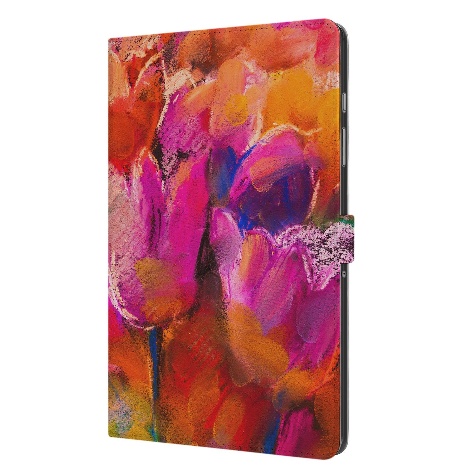 Samsung Galaxy Tab A11 Plus Book Case Hoesje met Standaard Tulips bloemen ontwerp zijkant