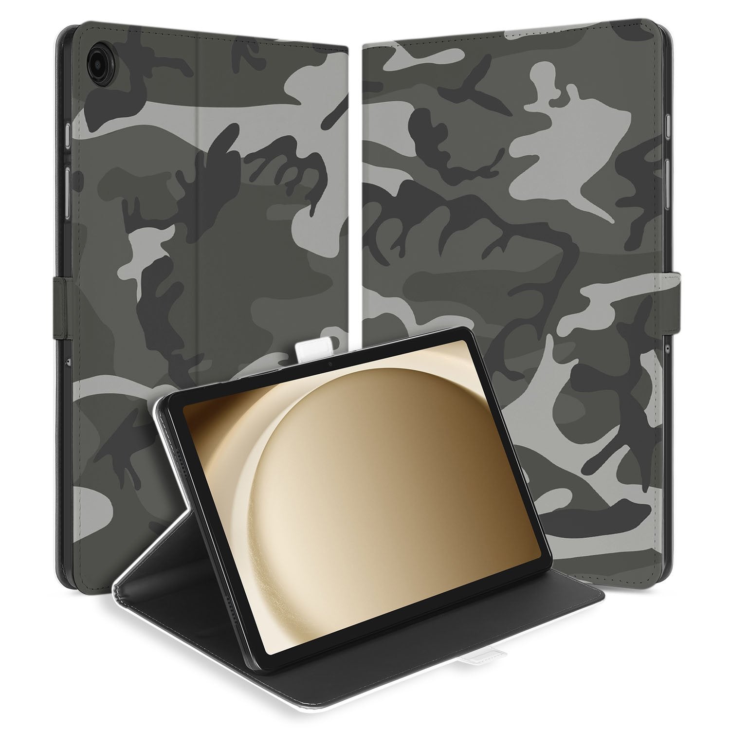 Samsung Galaxy Tab A11 Plus Tablet Hoesje Army Light met Standaard camouflage design vooraanzicht