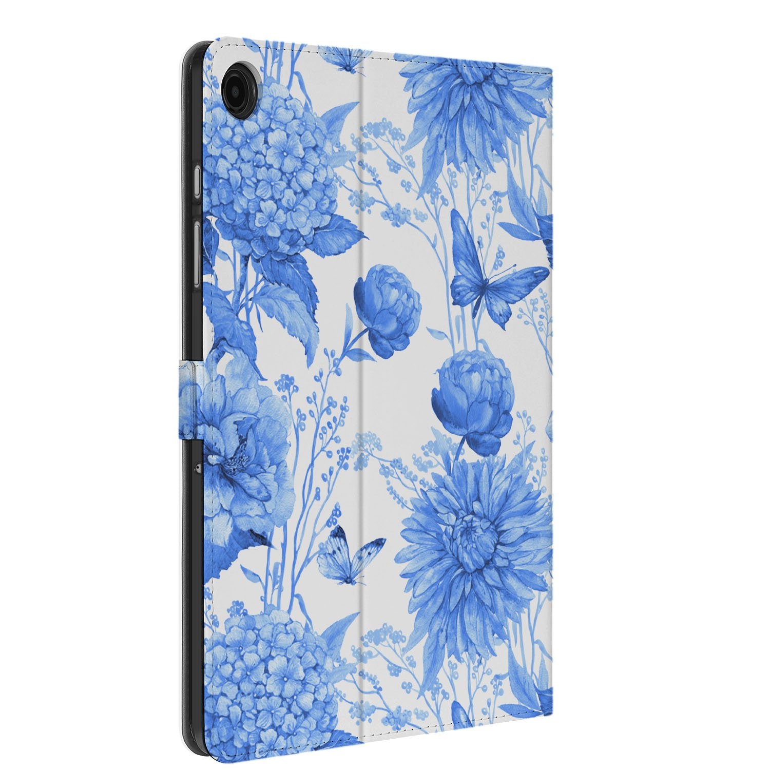 Samsung Galaxy Tab A11 Plus Tablet Hoesje Flower Blue met Standaard design bloemen blauw aanzicht