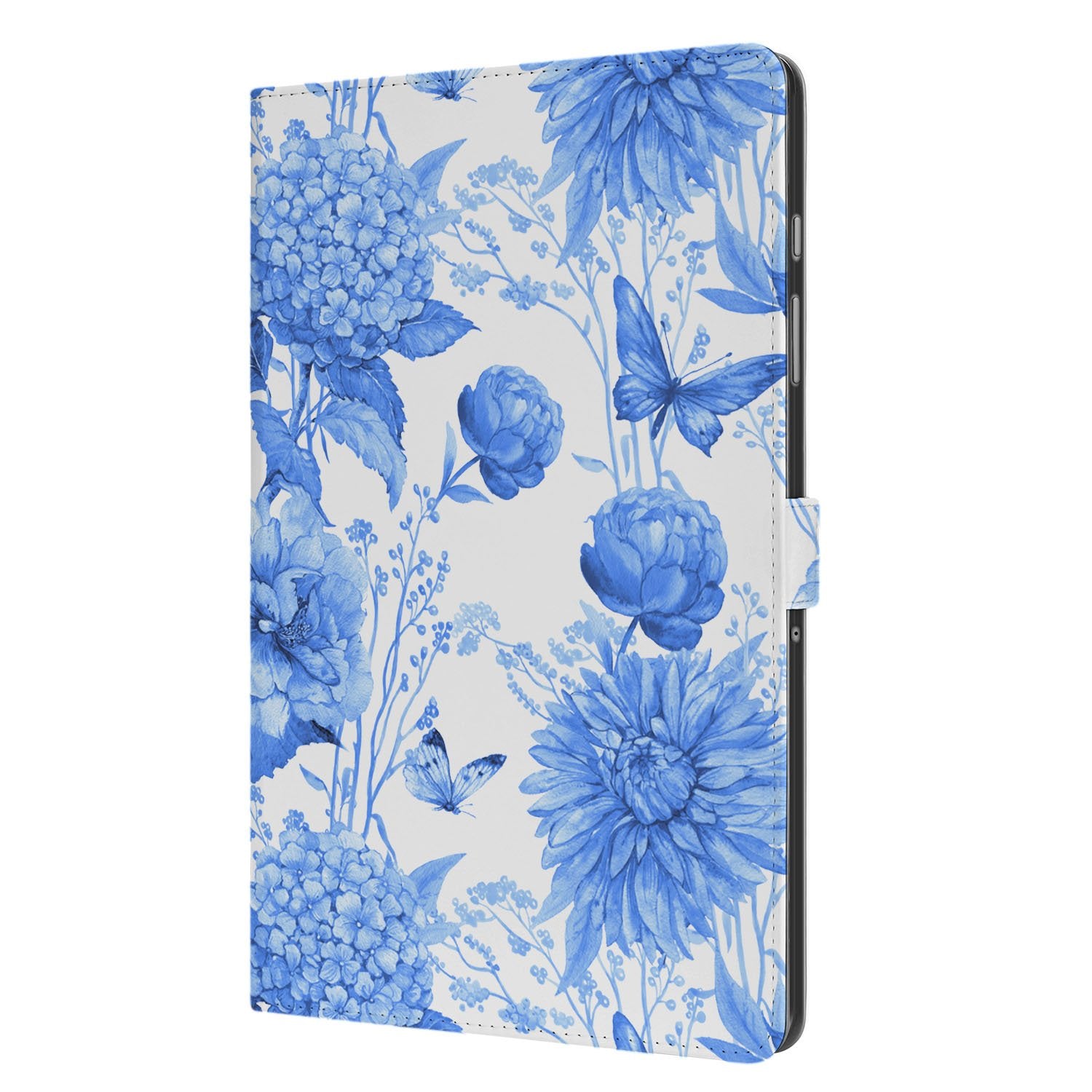 Samsung Galaxy Tab A11 Plus Tablet Hoesje Flower Blue met Standaard designnaam bloemen blauw aanzicht
