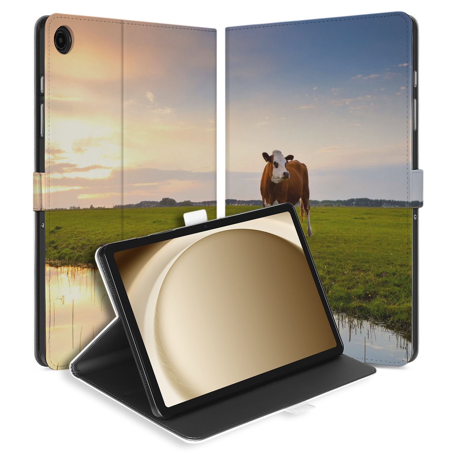 Samsung Galaxy Tab A11 Plus Tablet Hoesje Koe met Standaard koe landschap buiten staand