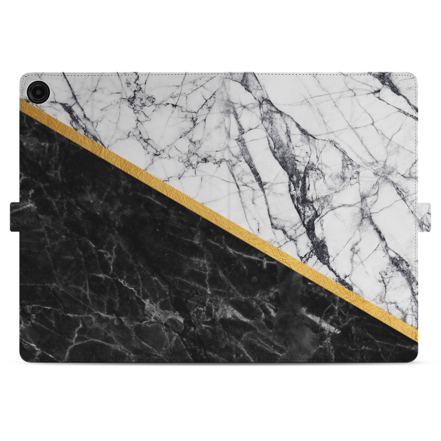 Samsung Galaxy Tab A11 Plus Tablet Hoesje Marble White Black met Standaard achterzijde design marmer