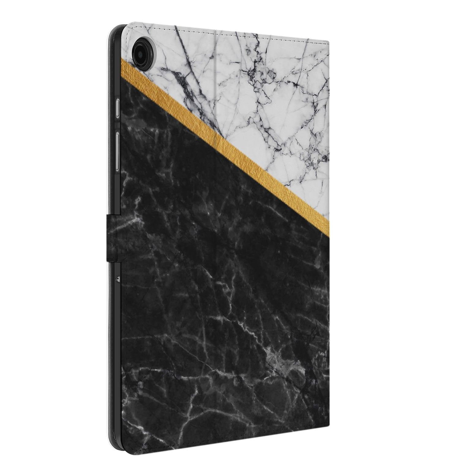 Samsung Galaxy Tab A11 Plus Tablet Hoesje Marble White Black met Standaard design Marble aanzicht