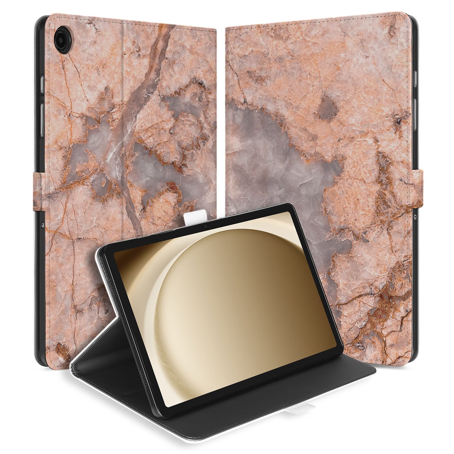 Samsung Galaxy Tab A11 Plus Tablet Hoesje Marmer Oranje met Standaard design marmer aanzicht