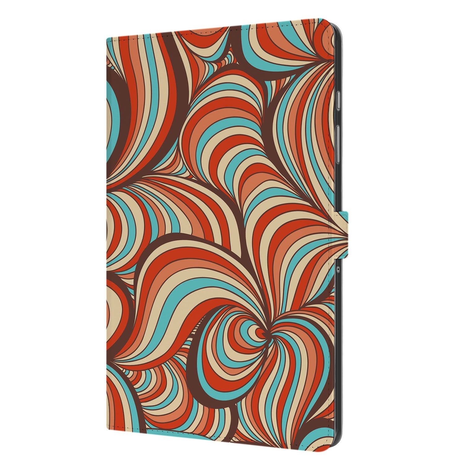 Samsung Galaxy Tab A11 Plus Tablet Hoesje Retro met Standaard kleurrijk design swirls aanzicht