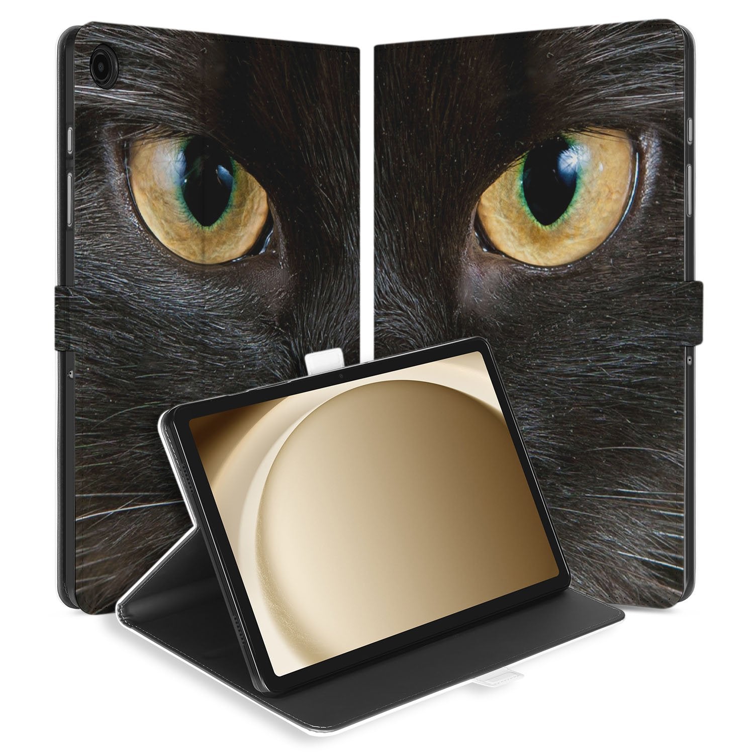 Samsung Galaxy Tab A11 Plus Tablet Hoesje Zwarte Kat met Standaard zwart kat design voorkant