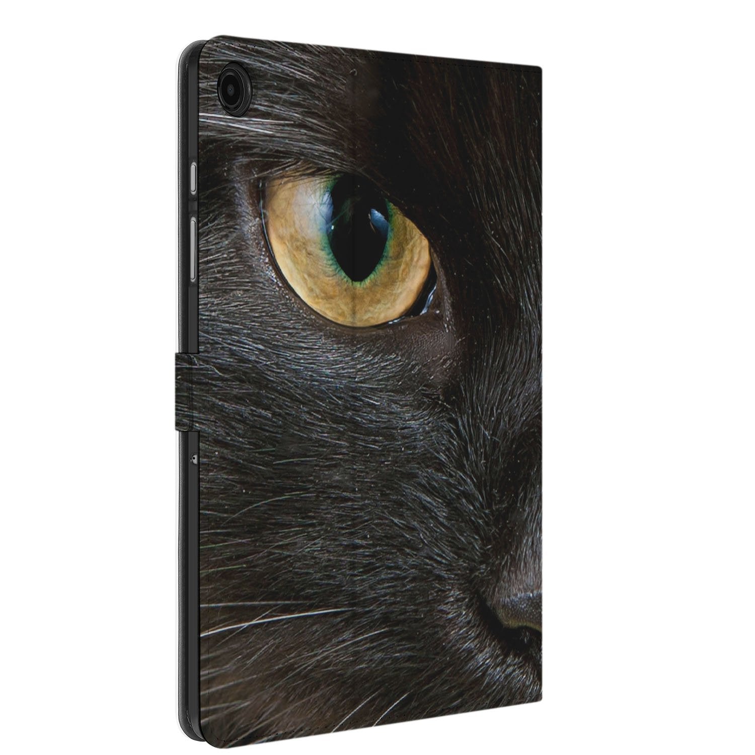 Samsung Galaxy Tab A11 Plus Tablet Hoesje Zwarte Kat met Standaard Zwarte Kat Hoesje Zijkant