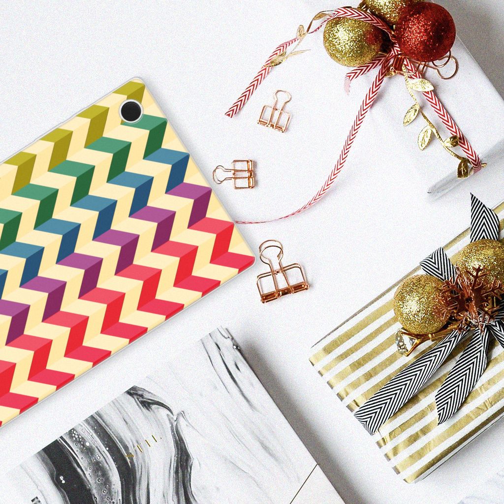 Samsung Galaxy Tab A8 2021/2022 Hippe Hoes Zigzag Multi Color design bovenaanzicht