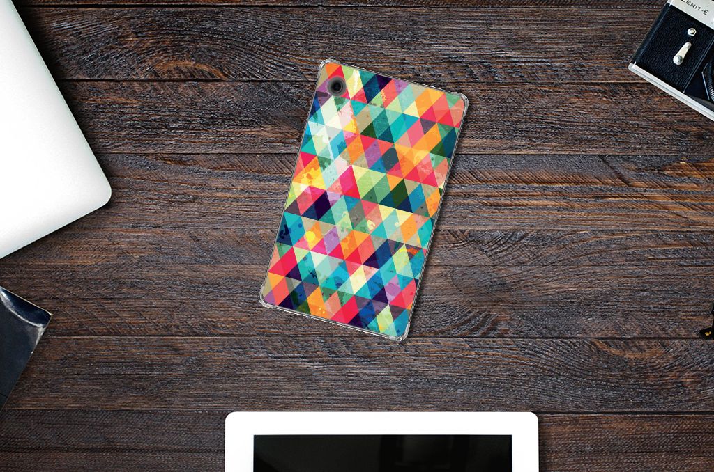 Samsung Galaxy Tab A9 Hippe Hoes Geruit geruit design kleurrijk bovenaanzicht