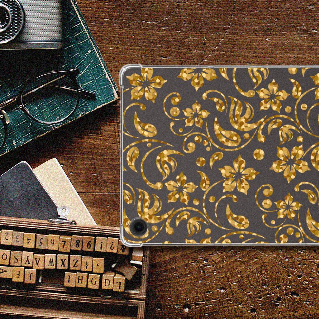 Samsung Galaxy Tab A9 Plus Siliconen Hoesje Gouden Bloemen