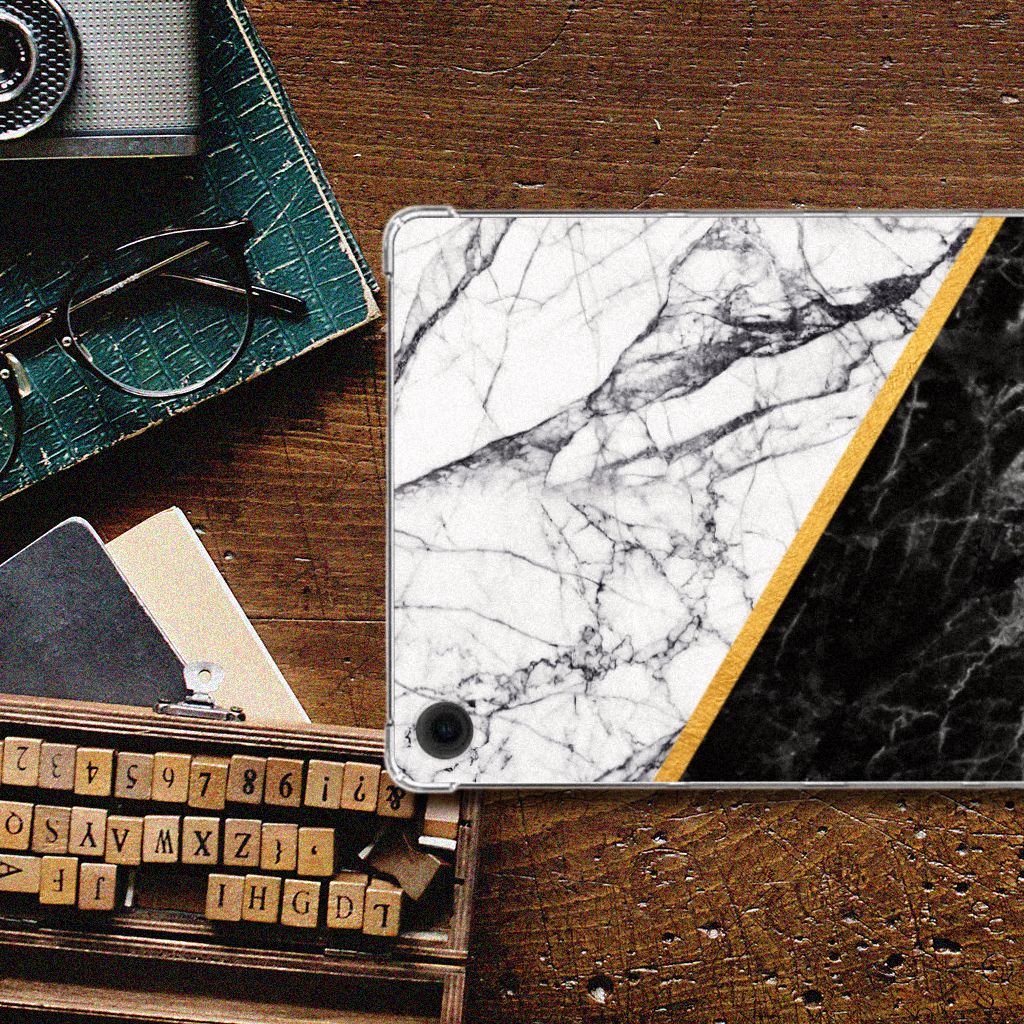 Samsung Galaxy Tab A9 Plus Tablet Back Cover Marmer Wit Zwart design marmer aanzicht
