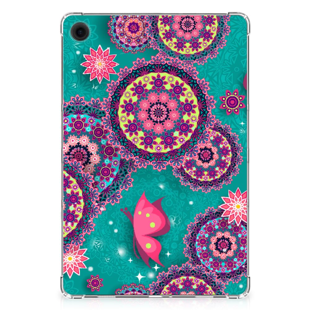 Samsung Galaxy Tab A9 Plus Tablethoes Cirkels en Vlinders met kleurrijke patronen en een vlinder 🦋
