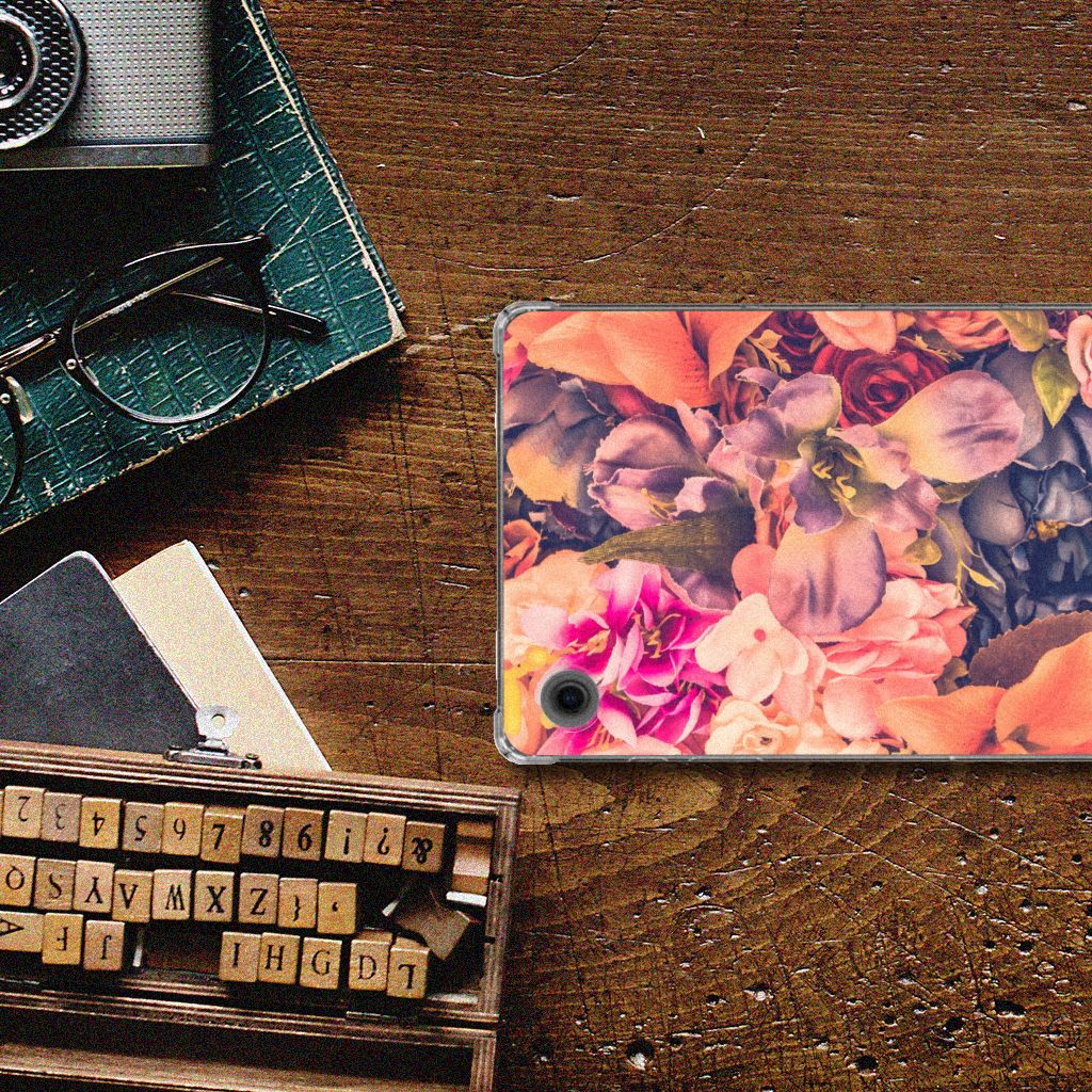 Samsung Galaxy Tab A9 Siliconen Hoesje Bosje Bloemen bloemen design bovenaanzicht