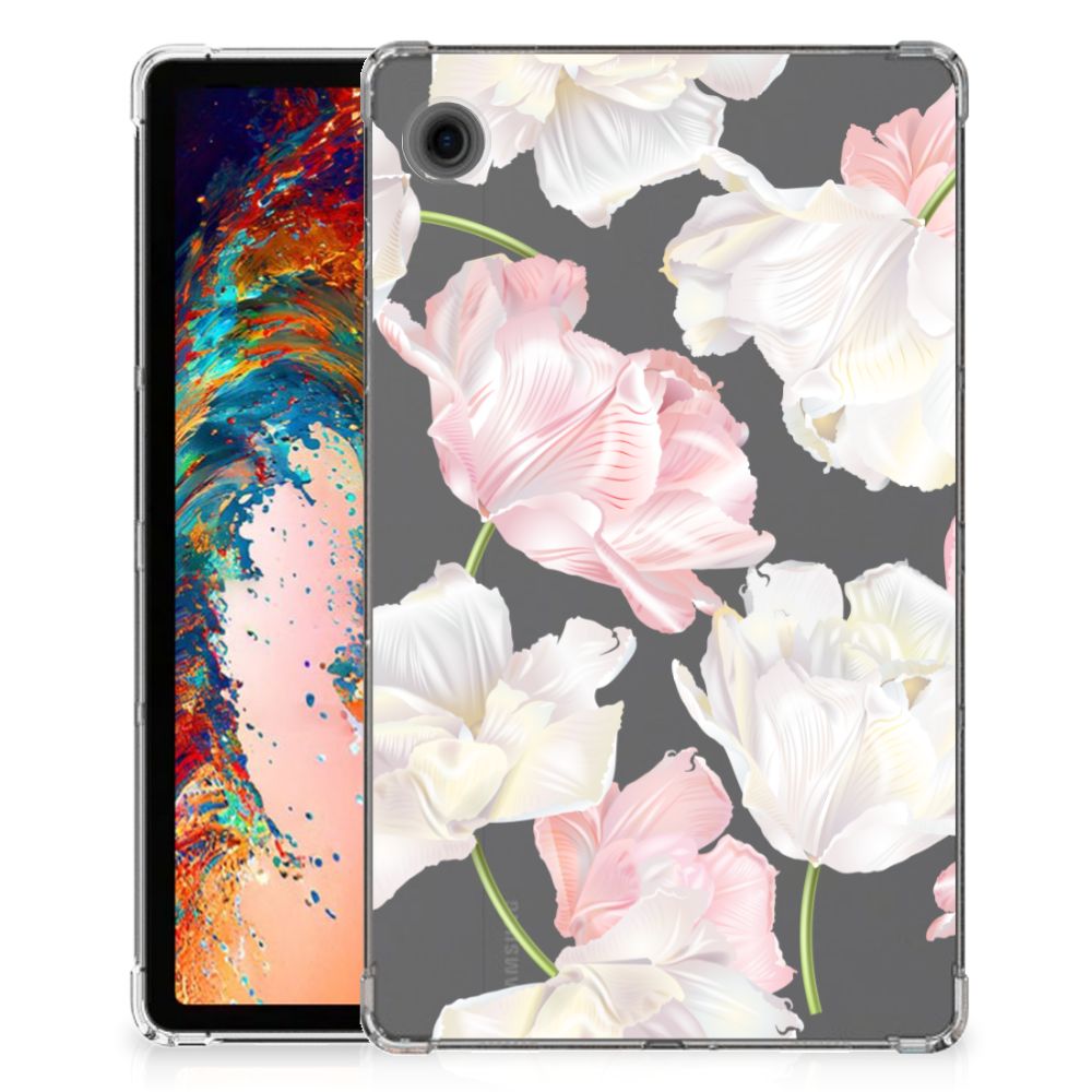 Samsung Galaxy Tab A9 Siliconen Hoesje Lovely Flowers bloemen grijs