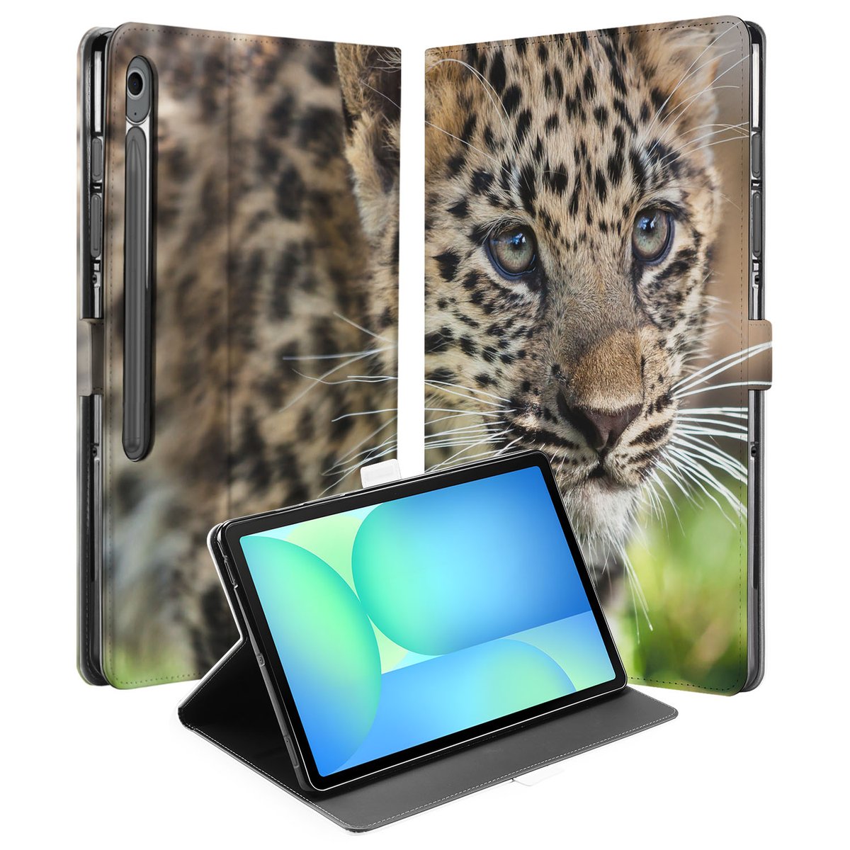 Samsung Galaxy Tab S10 FE Plus Book Case Hoesje met Standaard Baby Leopard design baby leopard aanzicht