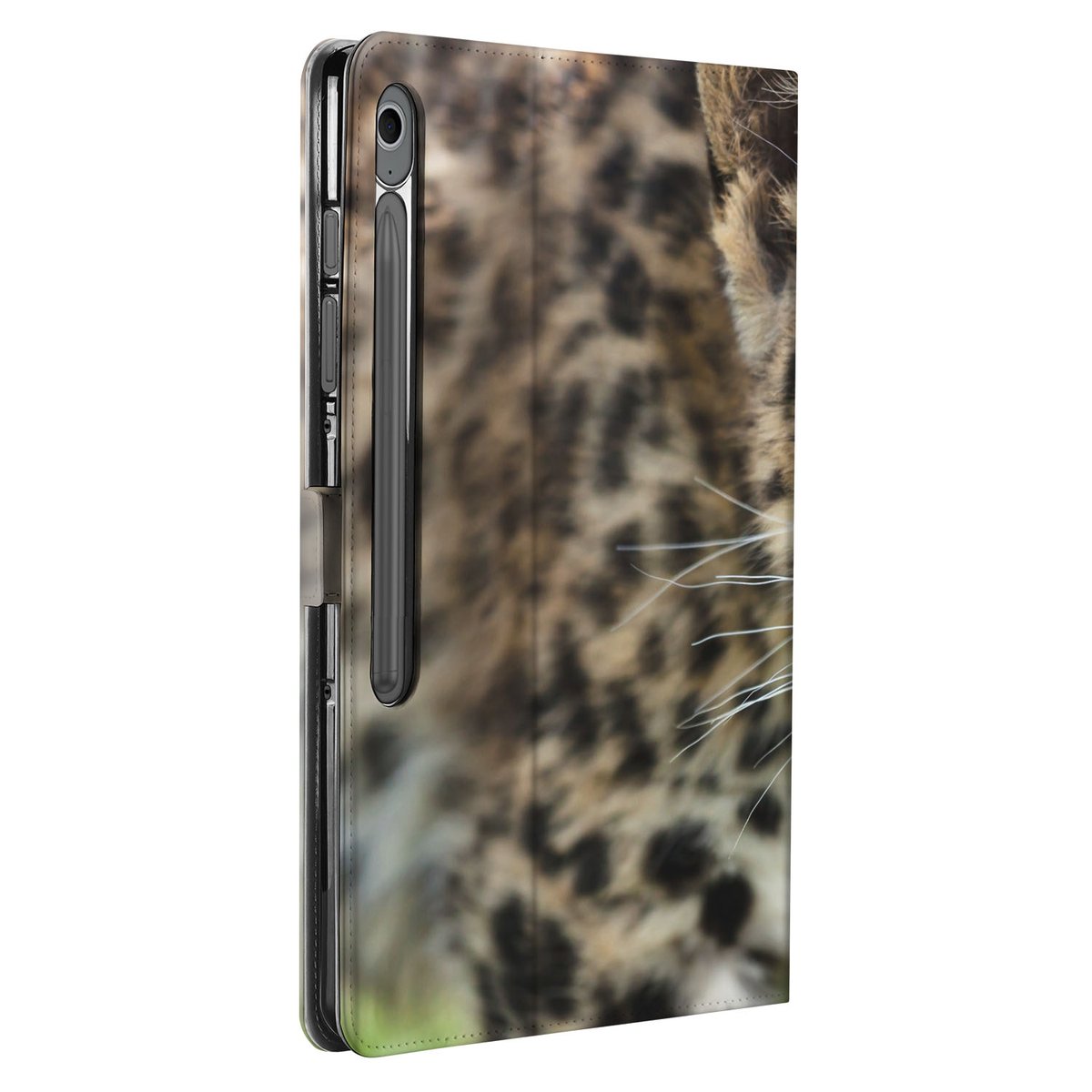 Samsung Galaxy Tab S10 FE Plus Book Case Hoesje met Standaard Baby Leopard voorkant design detail