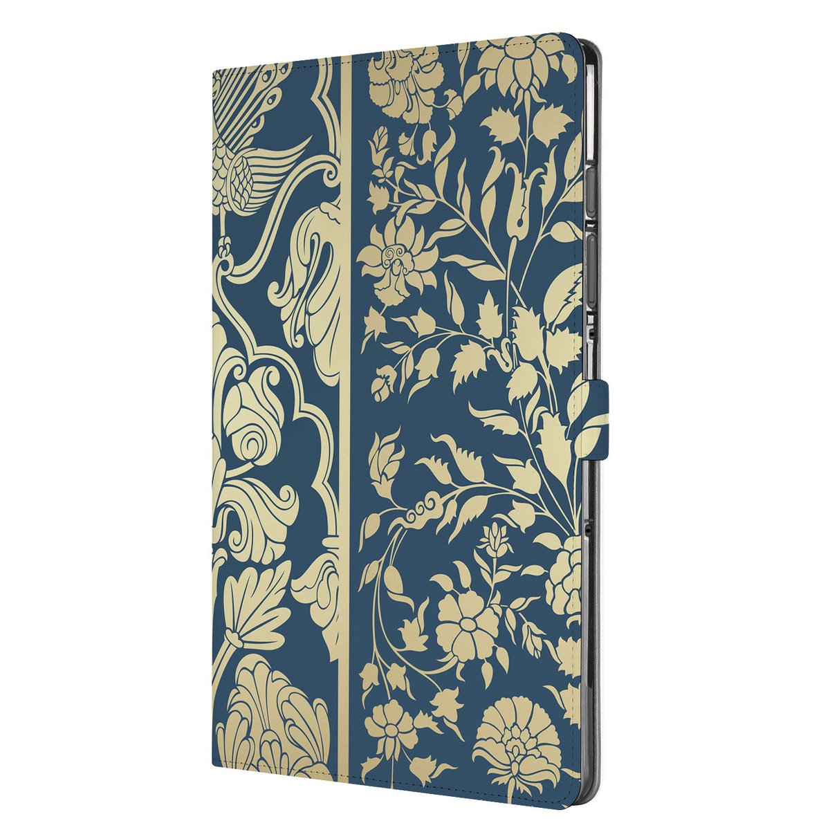Samsung Galaxy Tab S10 FE Plus Book Case Hoesje met Standaard Beige Flowers bloemen patroon voorkant