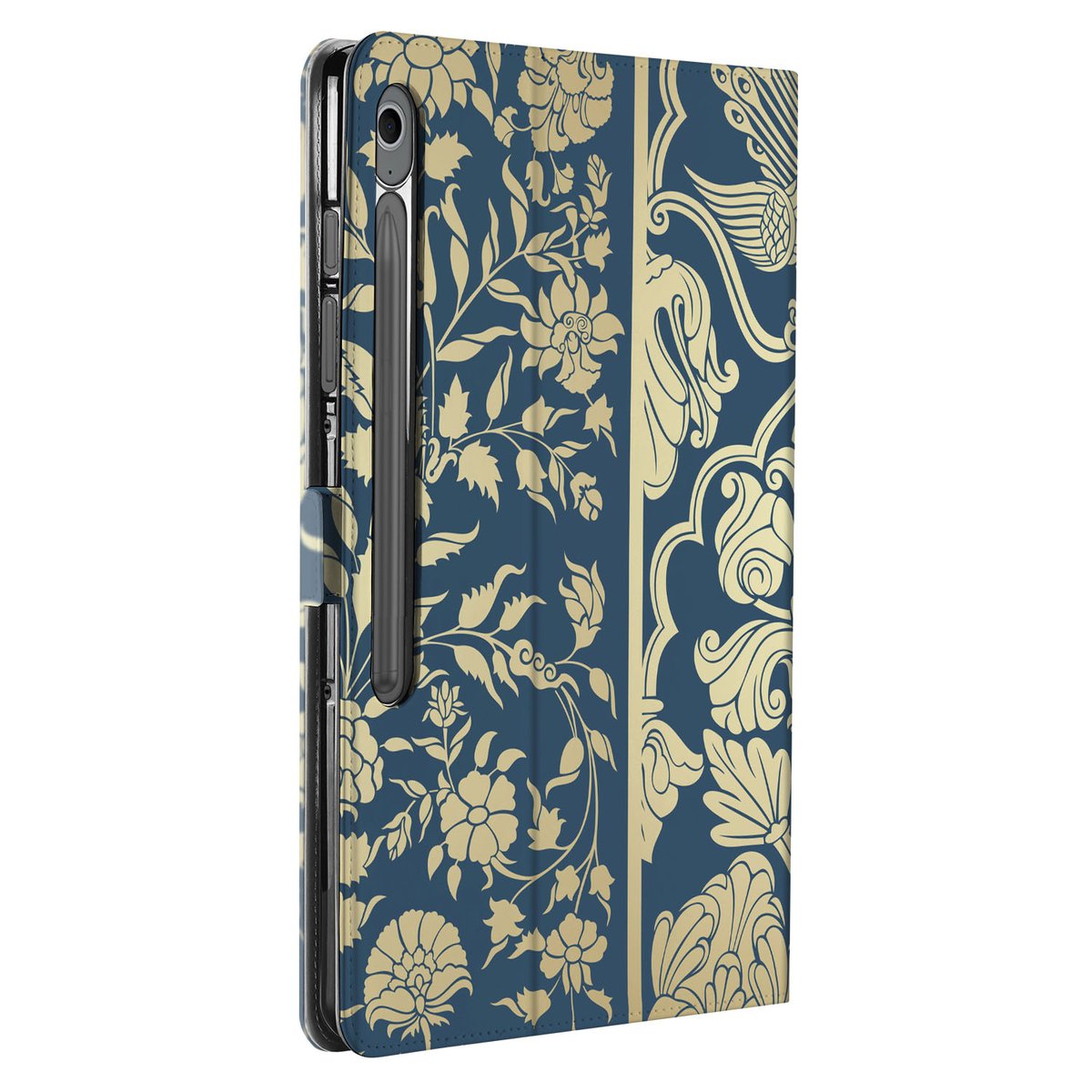 Samsung Galaxy Tab S10 FE Plus Book Case Hoesje met Standaard Beige Flowers bloemen blauw