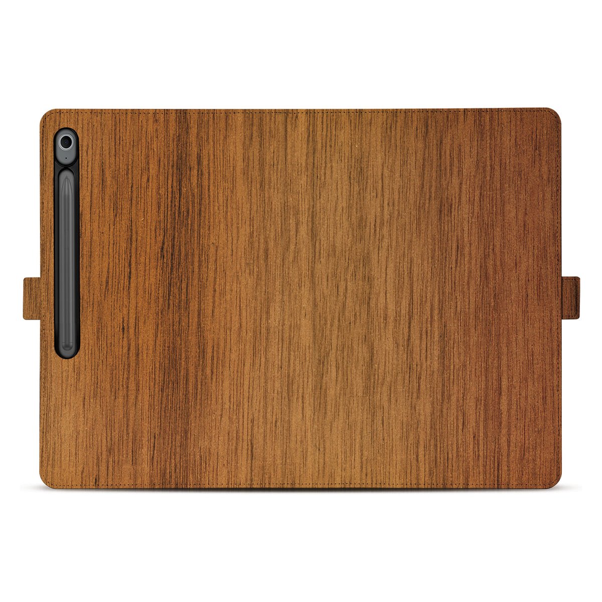 Samsung Galaxy Tab S10 FE Plus Book Case Hoesje met Standaard Donker Hout achteraanzicht