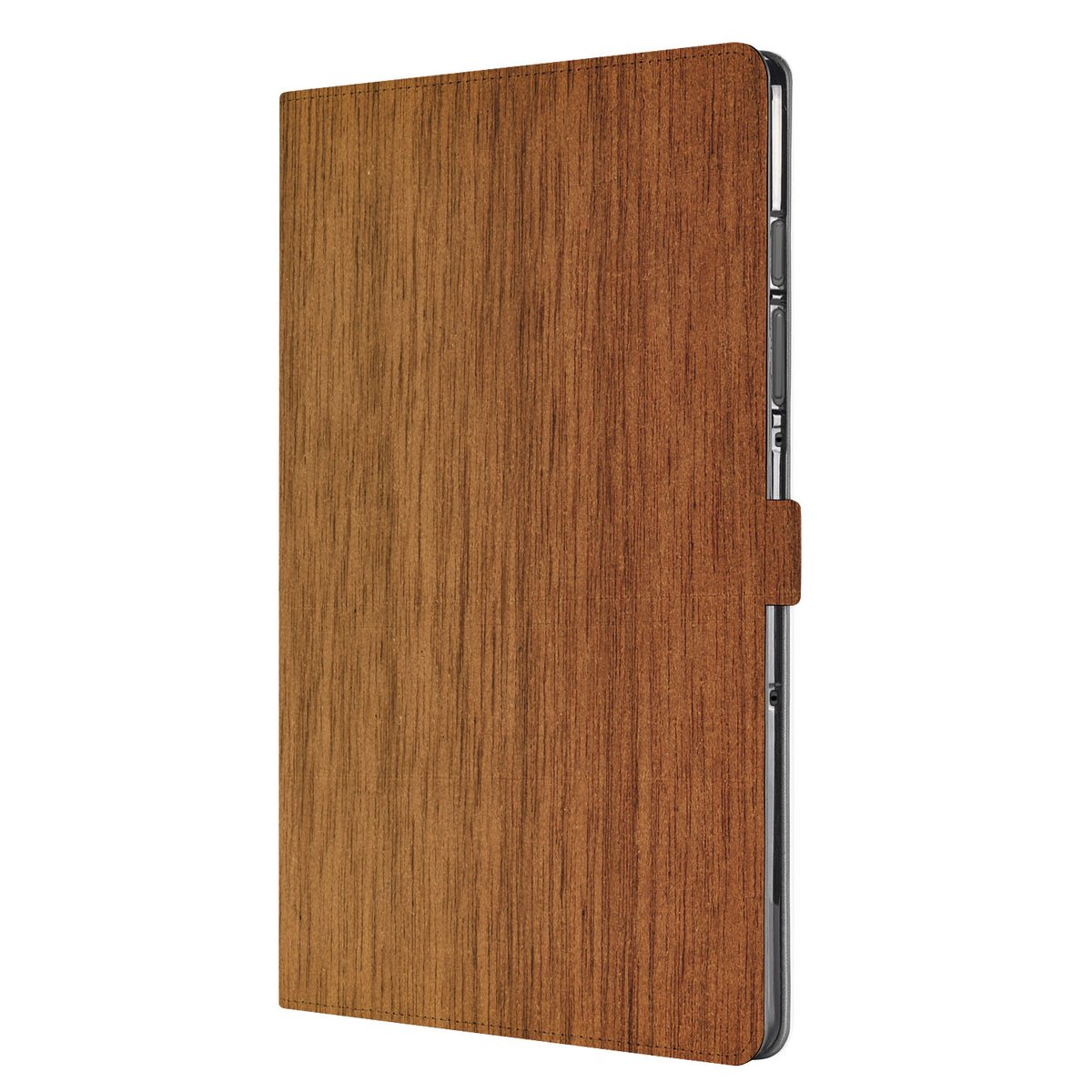 Samsung Galaxy Tab S10 FE Plus Book Case Hoesje met Standaard Donker Hout design donker hout aanzicht