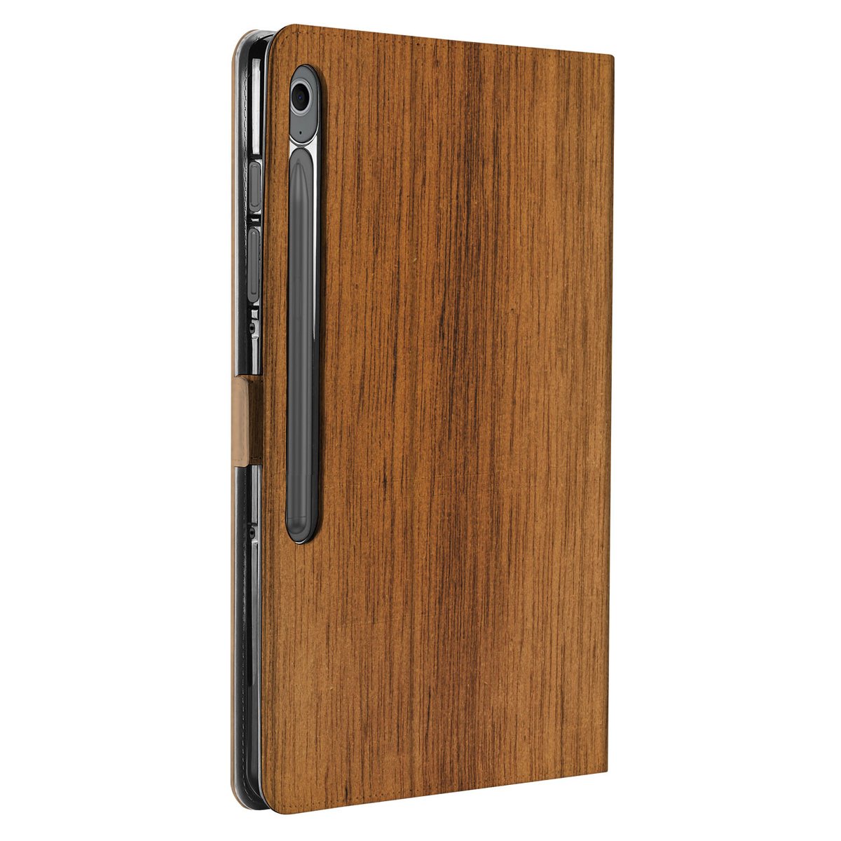 Samsung Galaxy Tab S10 FE Plus Book Case Hoesje met Standaard Donker Hout design Donker Hout aanzicht