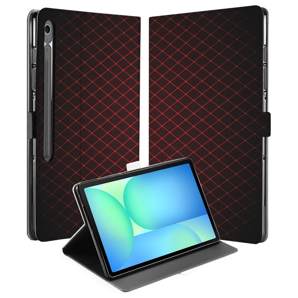 Samsung Galaxy Tab S10 FE Plus Book Case Hoesje met Standaard Geruit Rood design voorkant