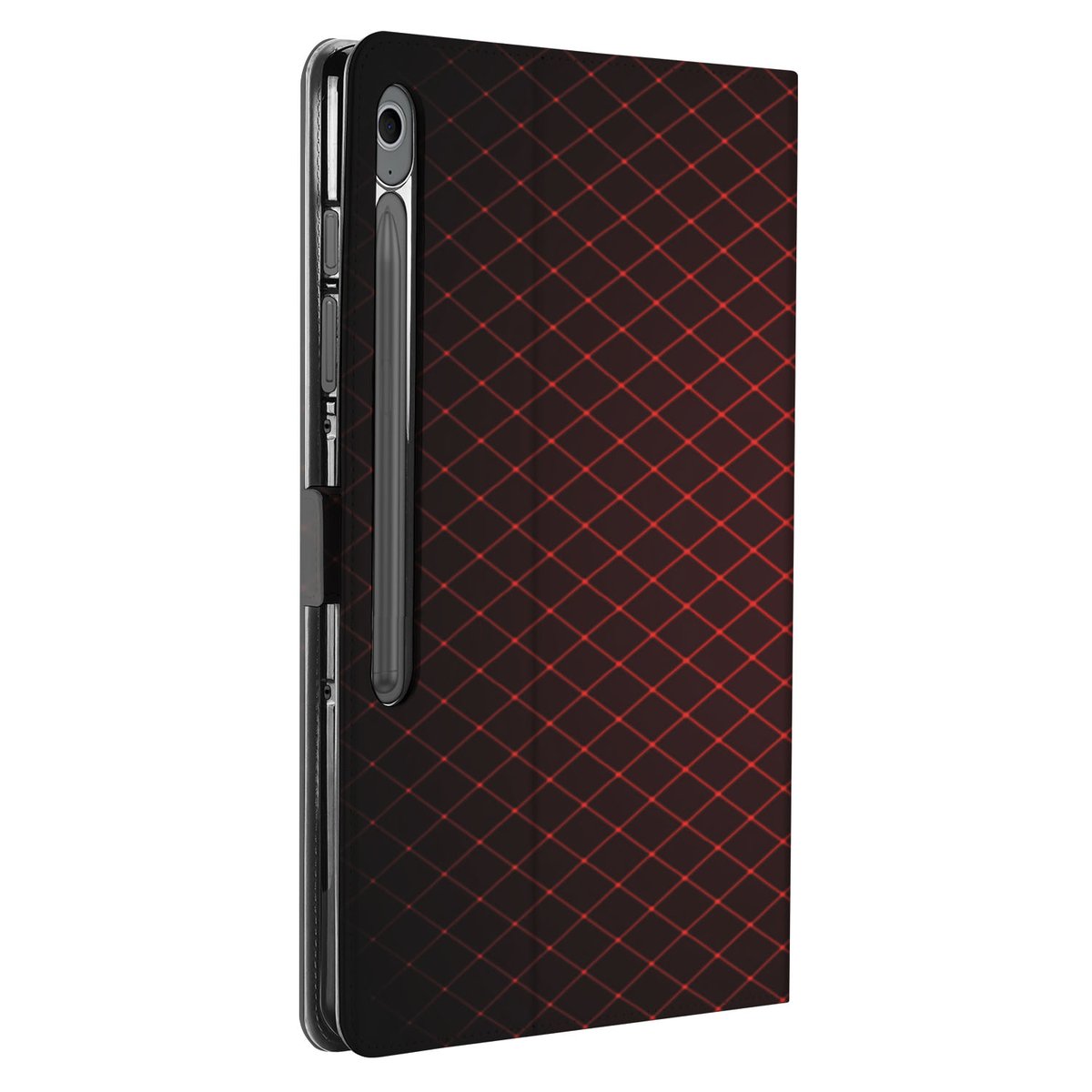 Samsung Galaxy Tab S10 FE Plus Book Case Hoesje met Standaard Geruit Rood design geruit aanzicht