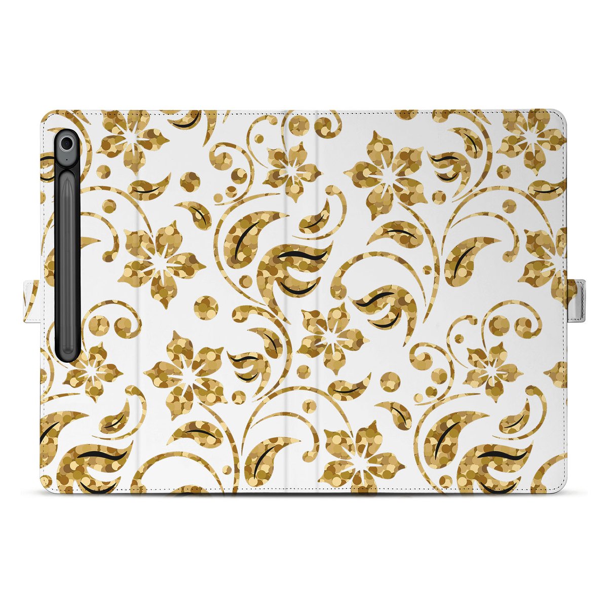 Samsung Galaxy Tab S10 FE Plus Book Case Hoesje met Standaard Gouden Bloemen bloemen design voorkant