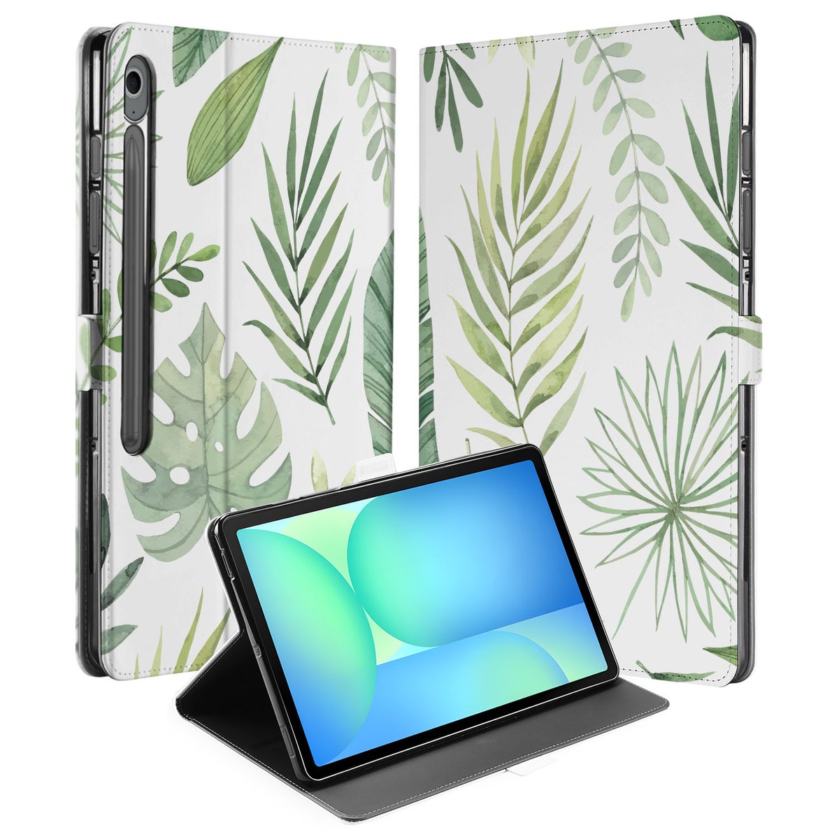 Samsung Galaxy Tab S10 FE Plus Book Case Hoesje met Standaard Leaves design bladeren open