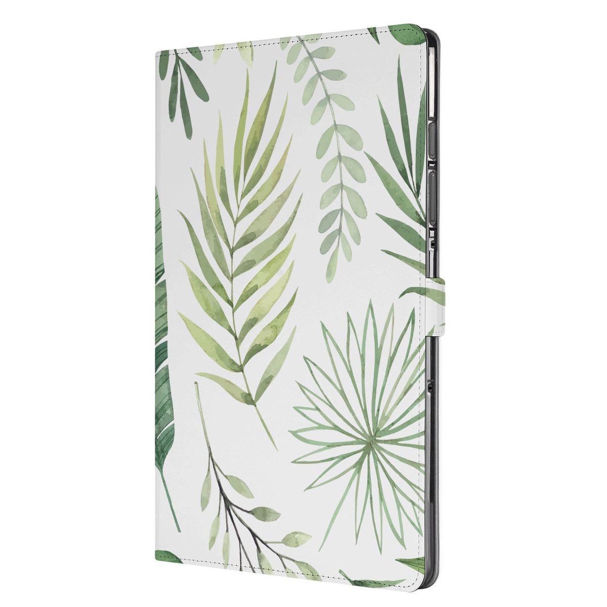 Samsung Galaxy Tab S10 FE Plus Book Case Hoesje met Standaard Leaves bladeren ontwerp zijkant