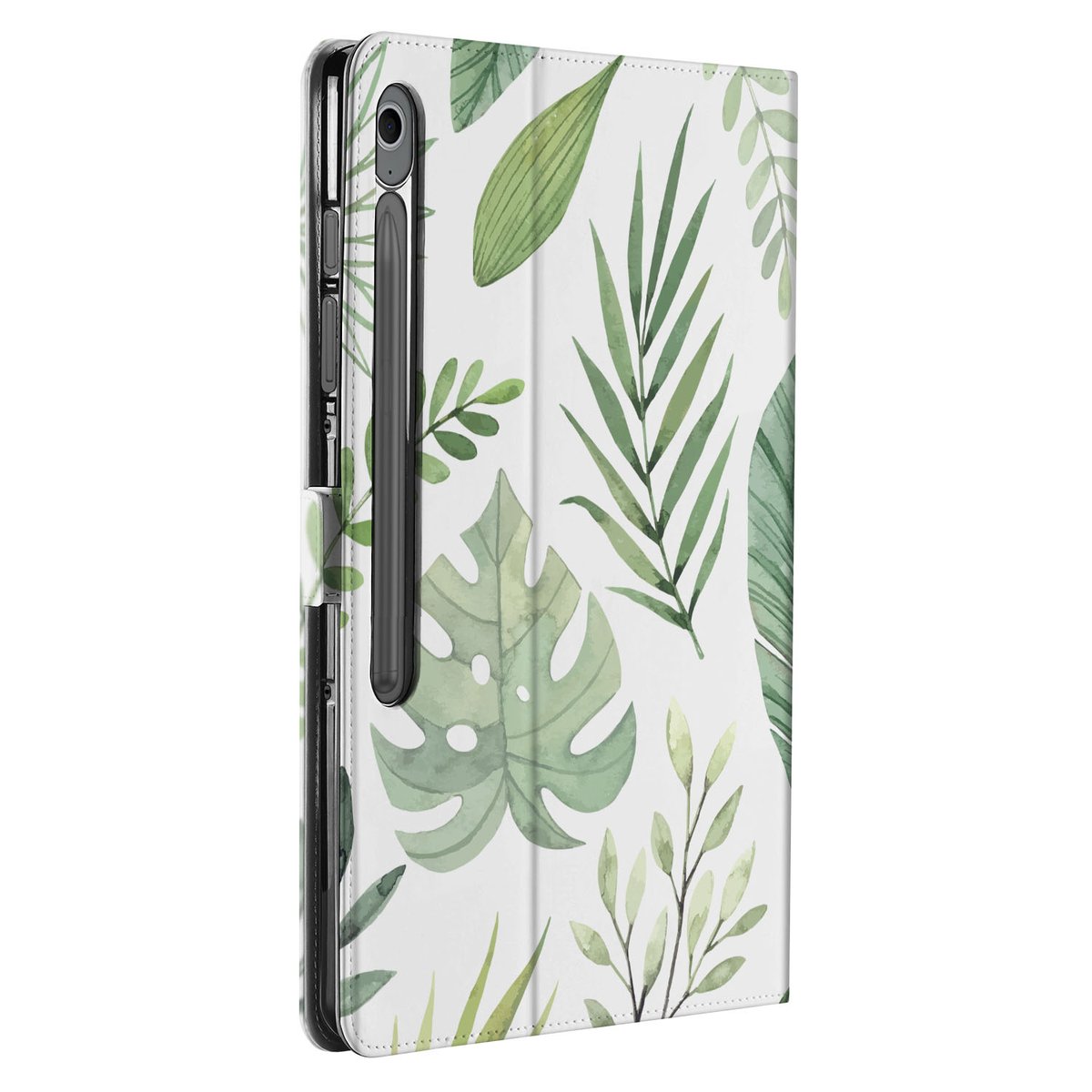 Samsung Galaxy Tab S10 FE Plus Book Case Hoesje met Standaard Leaves bladeren design voorkant
