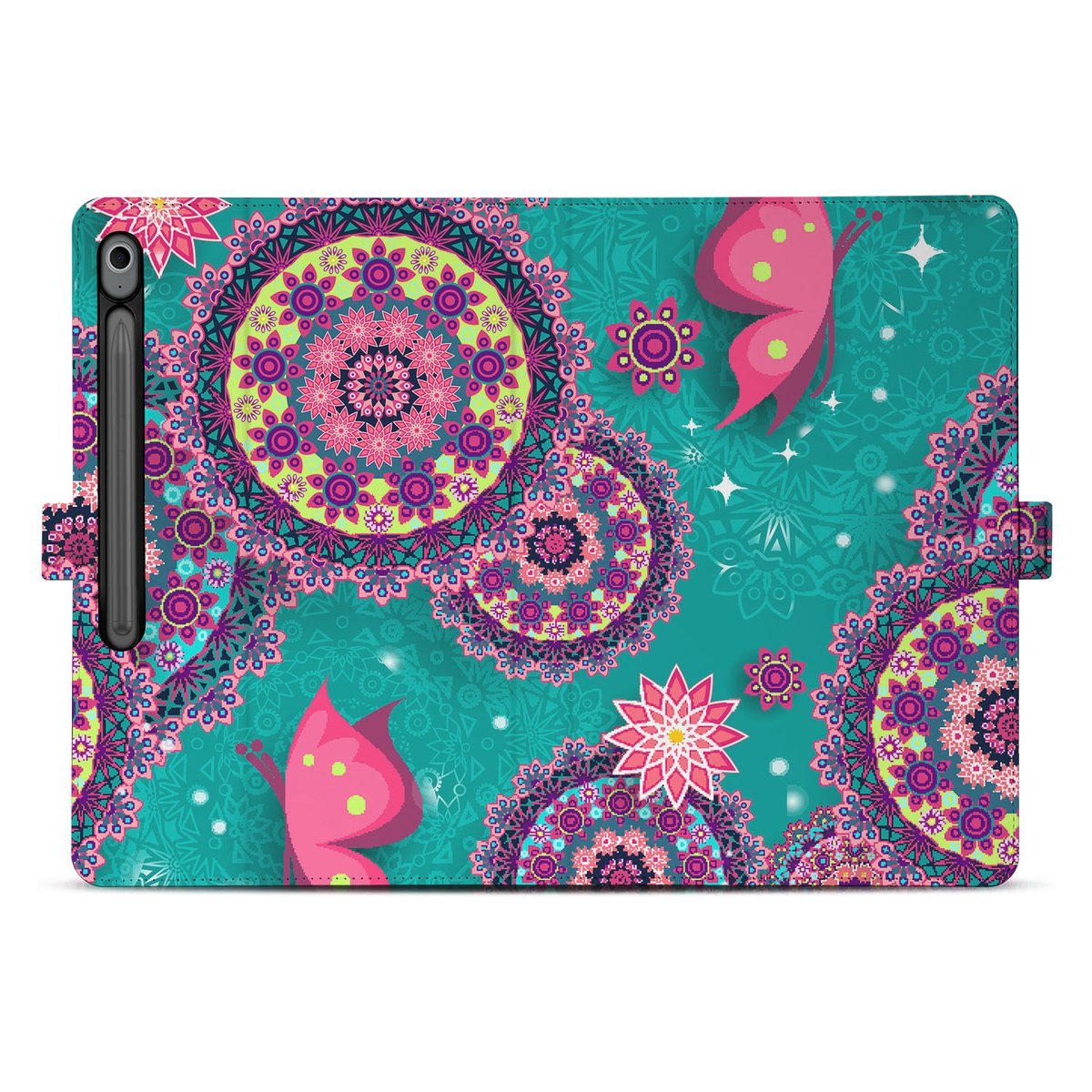 Samsung Galaxy Tab S10 FE Plus Tablet Hoesje Cirkels en Vlinders met Standaard design Cirkels Vlinders achterkant