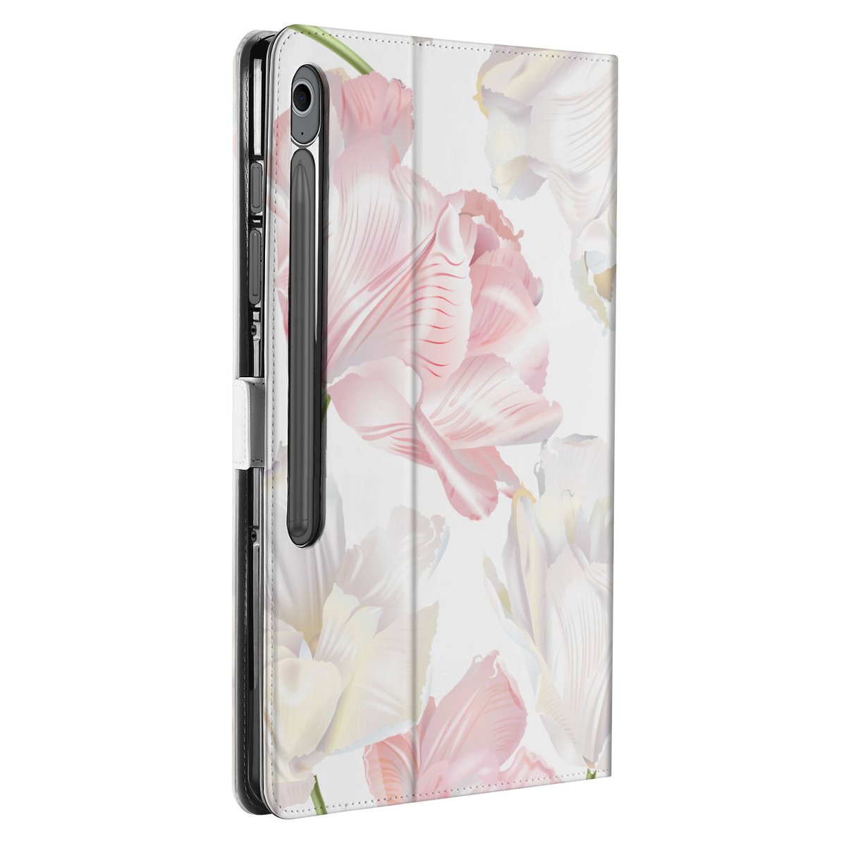 Samsung Galaxy Tab S10 FE Plus Tablet Hoesje Lovely Flowers met Standaard bloemen design zijkant
