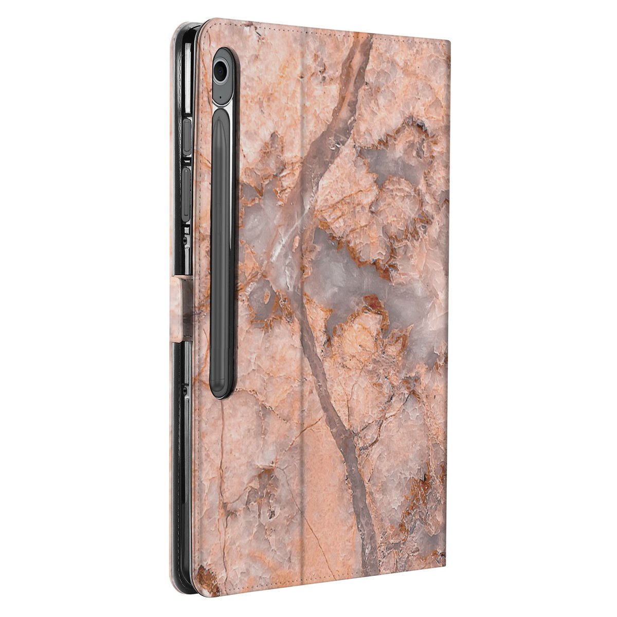 Samsung Galaxy Tab S10 FE Plus Tablet Hoesje Marmer Oranje met Standaard marmer design achterkant