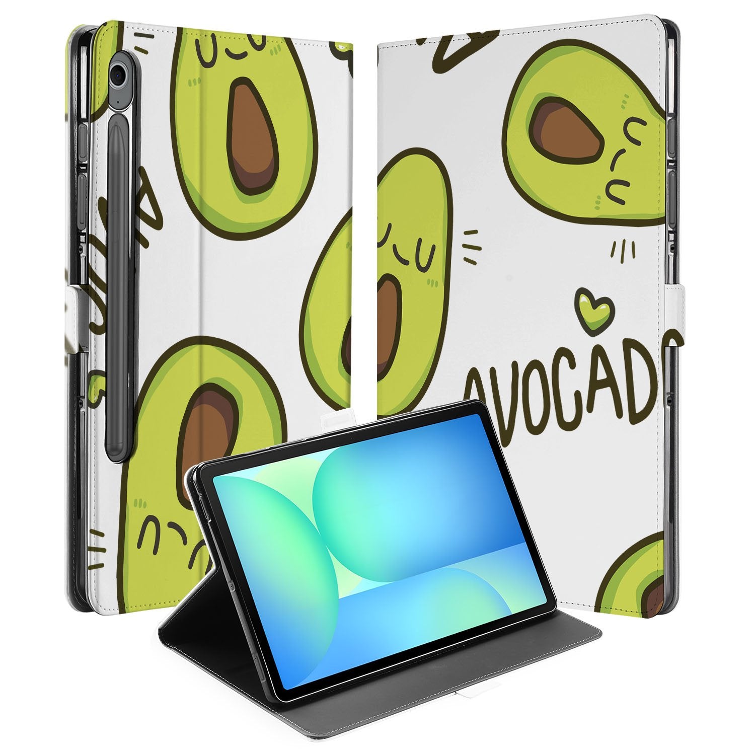 Samsung Galaxy Tab S10 FE | Tab S9 FE Book Case Hoesje met Standaard Avocado Singing tablet hoesje avocado design voorkant