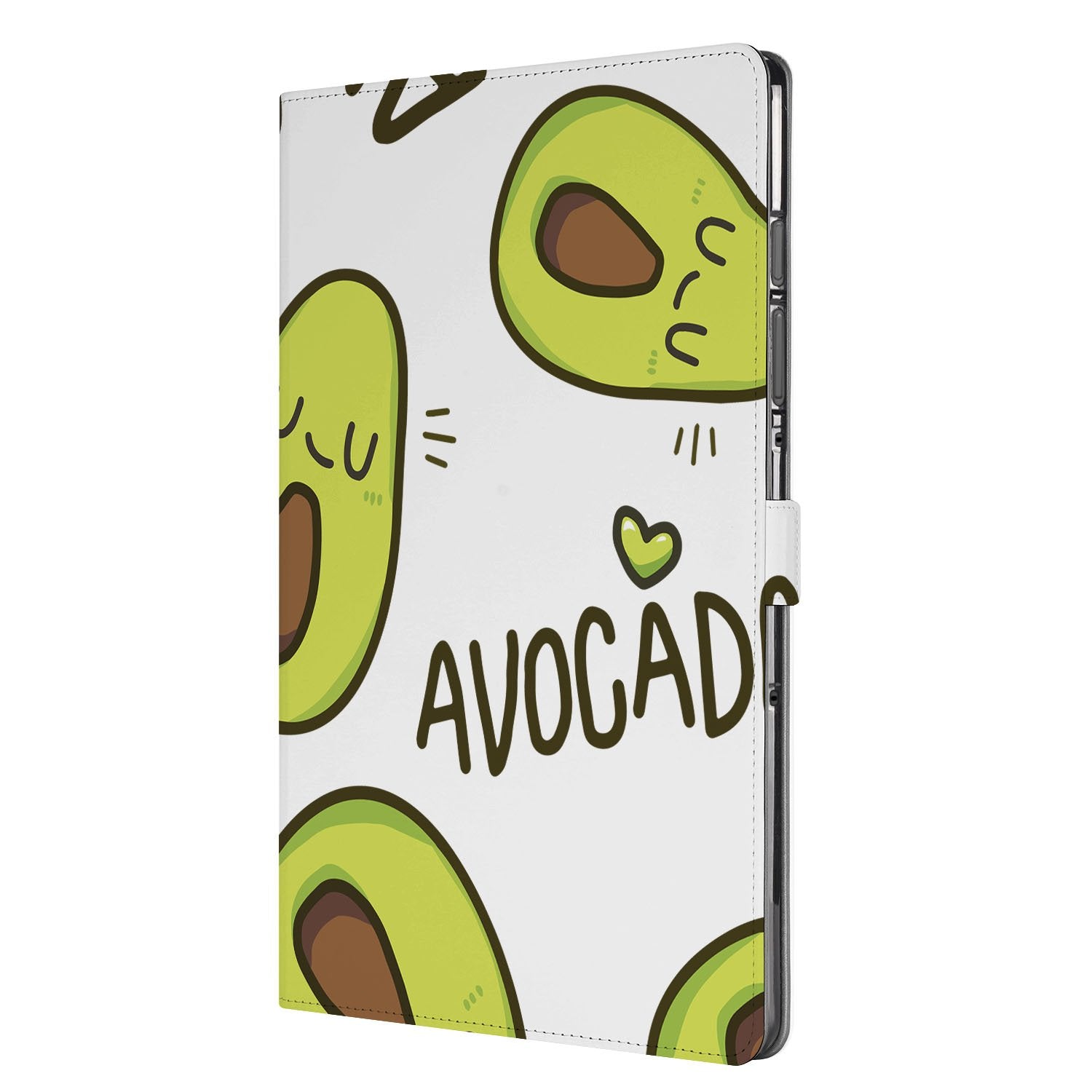Samsung Galaxy Tab S10 FE | Tab S9 FE Book Case Hoesje met Standaard Avocado Singing avocadodesign zijaanzicht