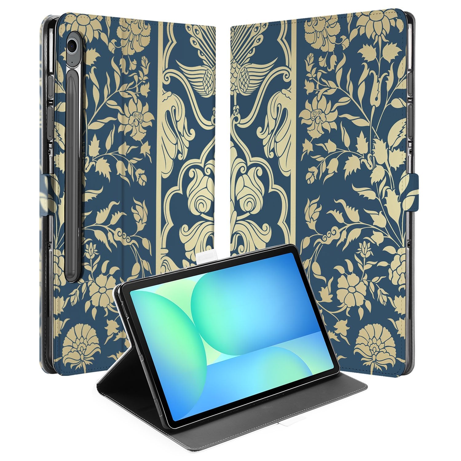 Samsung Galaxy Tab S10 FE | Tab S9 FE Book Case Hoesje met Standaard Beige Flowers design bloemen voorkant