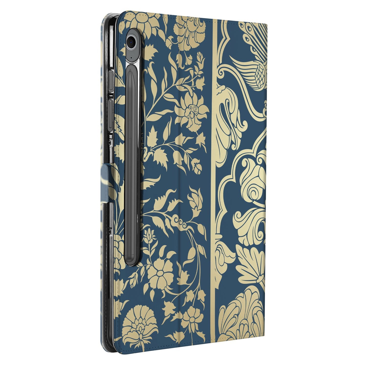 Samsung Galaxy Tab S10 FE | Tab S9 FE Book Case Hoesje met Standaard Beige Flowers achterkant met bloemenpatroon