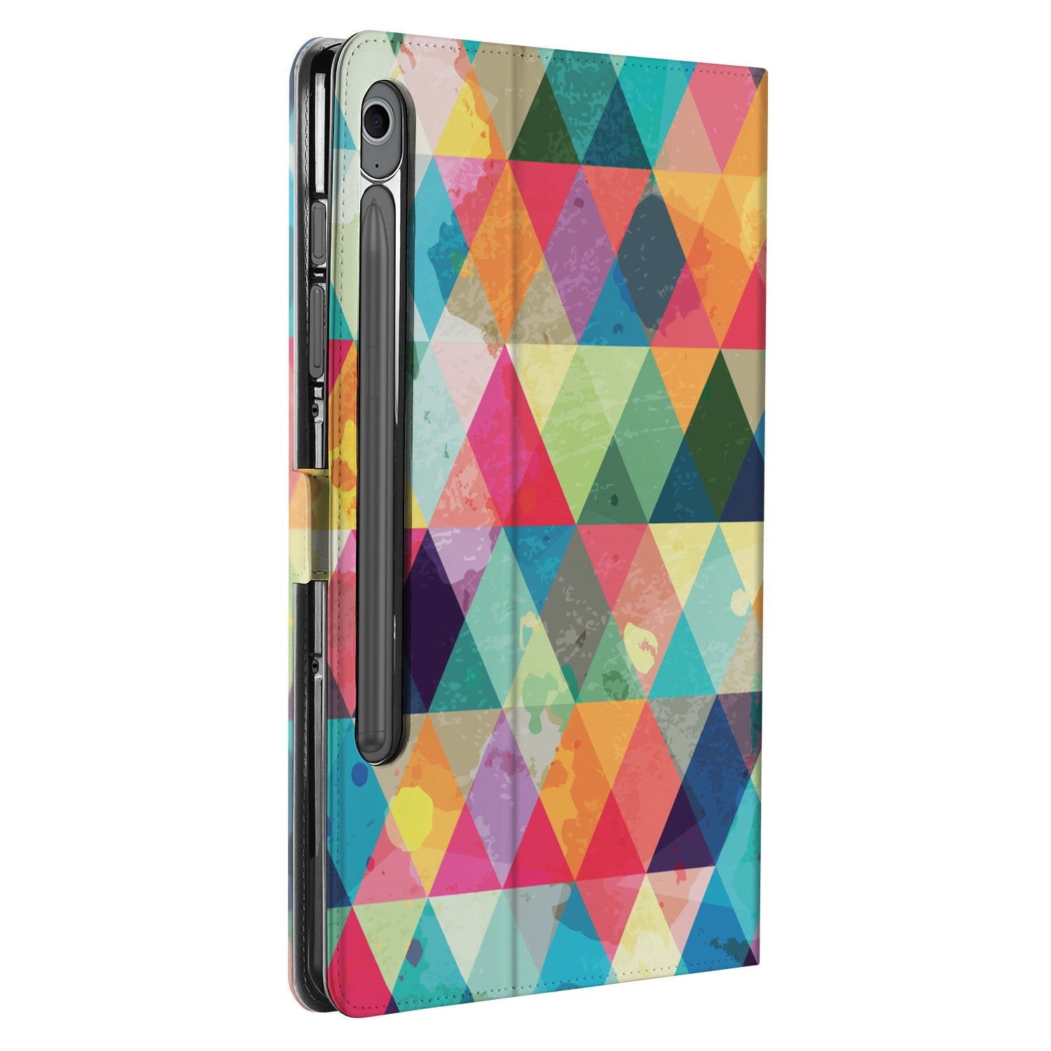 Samsung Galaxy Tab S10 FE | Tab S9 FE Book Case Hoesje met Standaard Geruit kleurrijk geometrisch ontwerp aanzicht