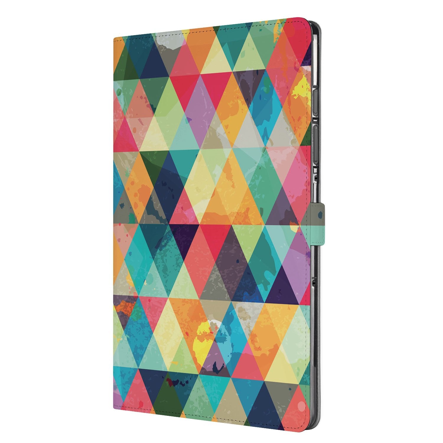 Samsung Galaxy Tab S10 FE | Tab S9 FE Book Case Hoesje met Standaard Geruit gekleurd driehoekig ontwerp zijaanzicht