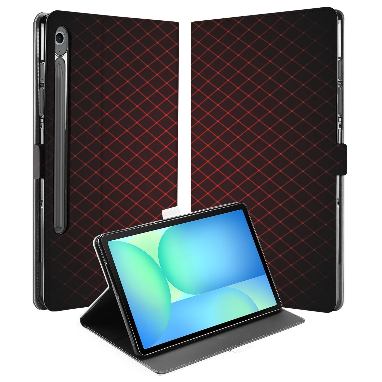 Samsung Galaxy Tab S10 FE | Tab S9 FE Book Case Hoesje met Standaard Geruit Rood voorkant en achterkant