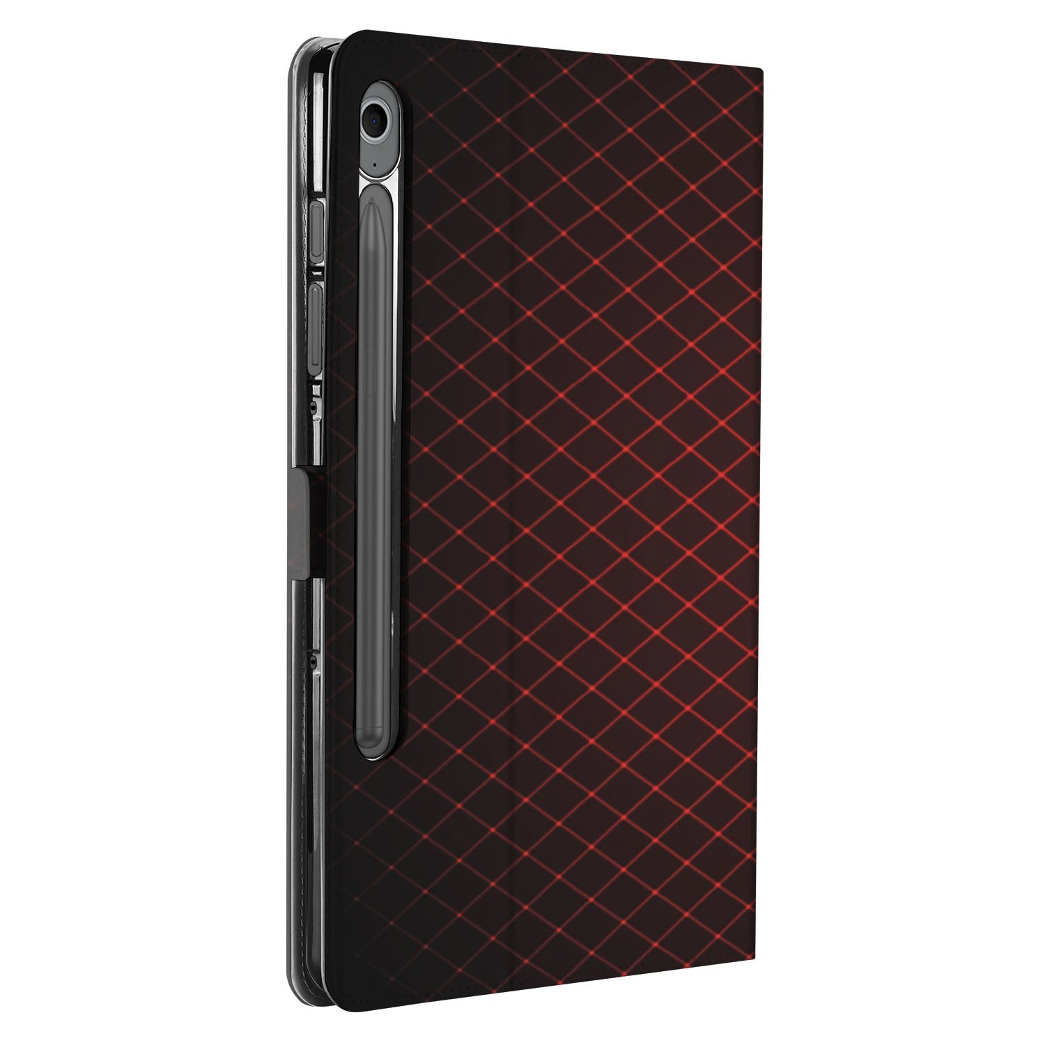 Samsung Galaxy Tab S10 FE | Tab S9 FE Book Case Hoesje met Standaard Geruit Rood design zwart rood aanzicht