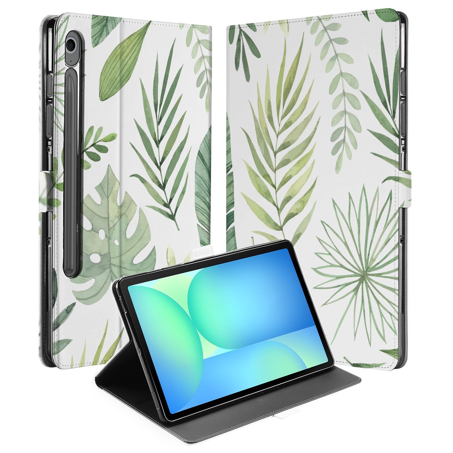Samsung Galaxy Tab S10 FE | Tab S9 FE Book Case Hoesje met Standaard Leaves actief voorkant design
